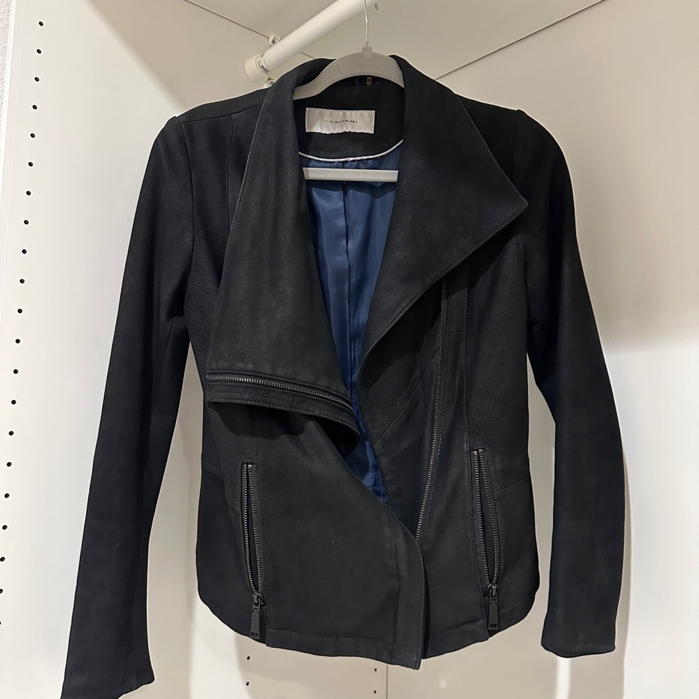 Elie Tahari Leather Jacket Suede - Black